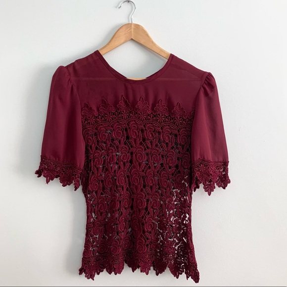 Cranberry Sheer Crochet Lace Blouse Top (XS-M) - Picture 1 of 8